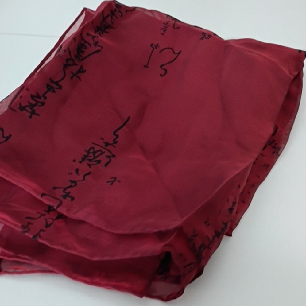 Red Scarf with Asian Print - Picture 8 of 9